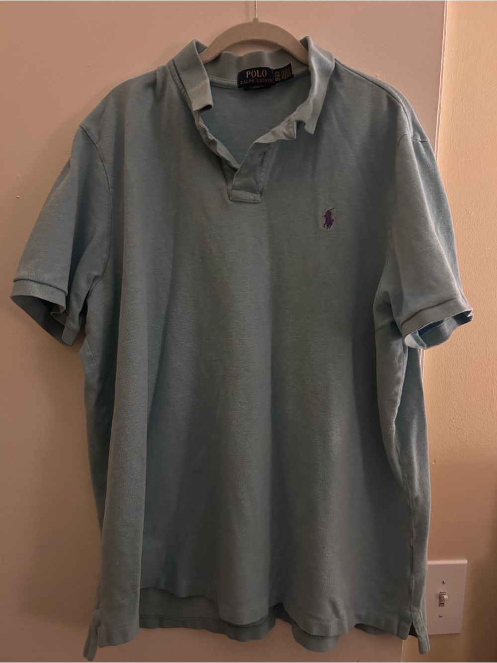 Ralph Lauren Men’s Pale Blue Polo with Purple Pony
